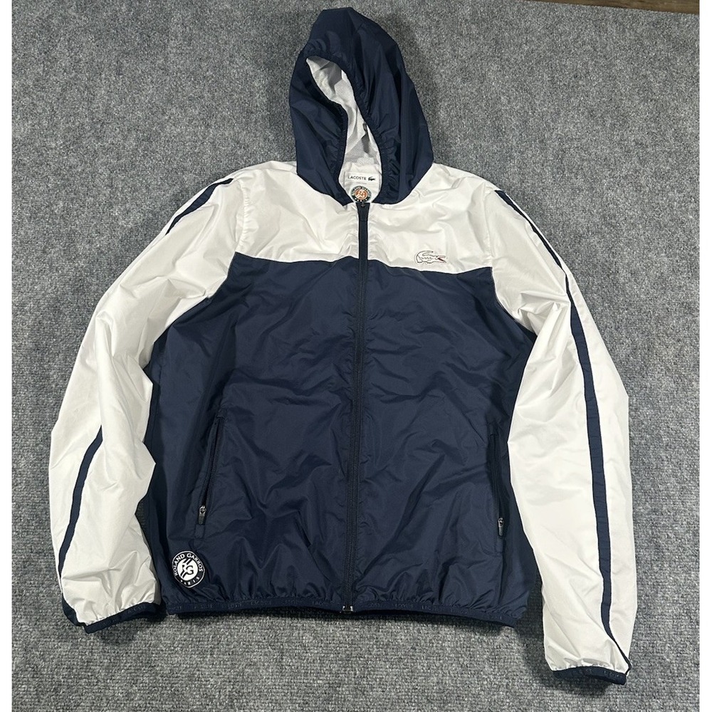 Lacoste X Roland Garros Mens Small Blue White Windbreaker Zip Jacket Tennis EUC